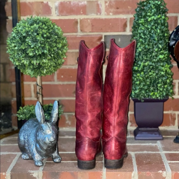 Frye Boots - Bordeaux Red Leather Extended Calf - Picture 4 of 16